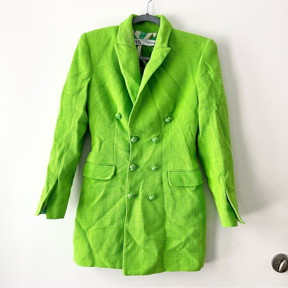 Zara Neon Green Double-Breasted Blazer Dress - Picture 9 of 12